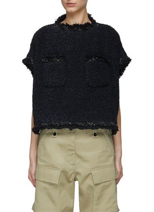 Main View - Click To Enlarge - SACAI - Chest Pocket Mock Neck Open Back Cropped Tweed Top
