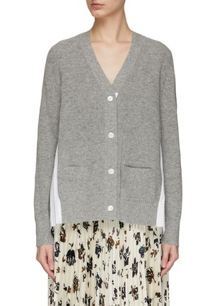 Main View - Click To Enlarge - SACAI - Pleated Back Wool Knit Cardigan