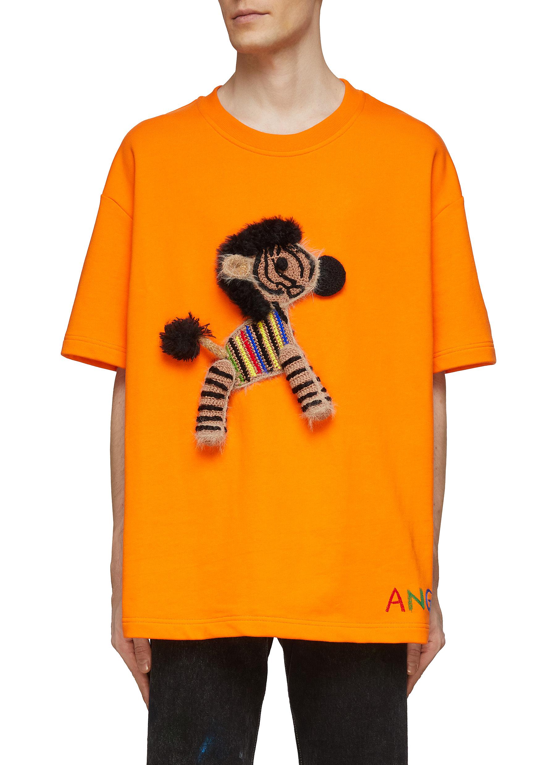 Angel Chen Hand Crochet Zebra Appliqué Crewneck Short Sleeve T-shirt In Orange