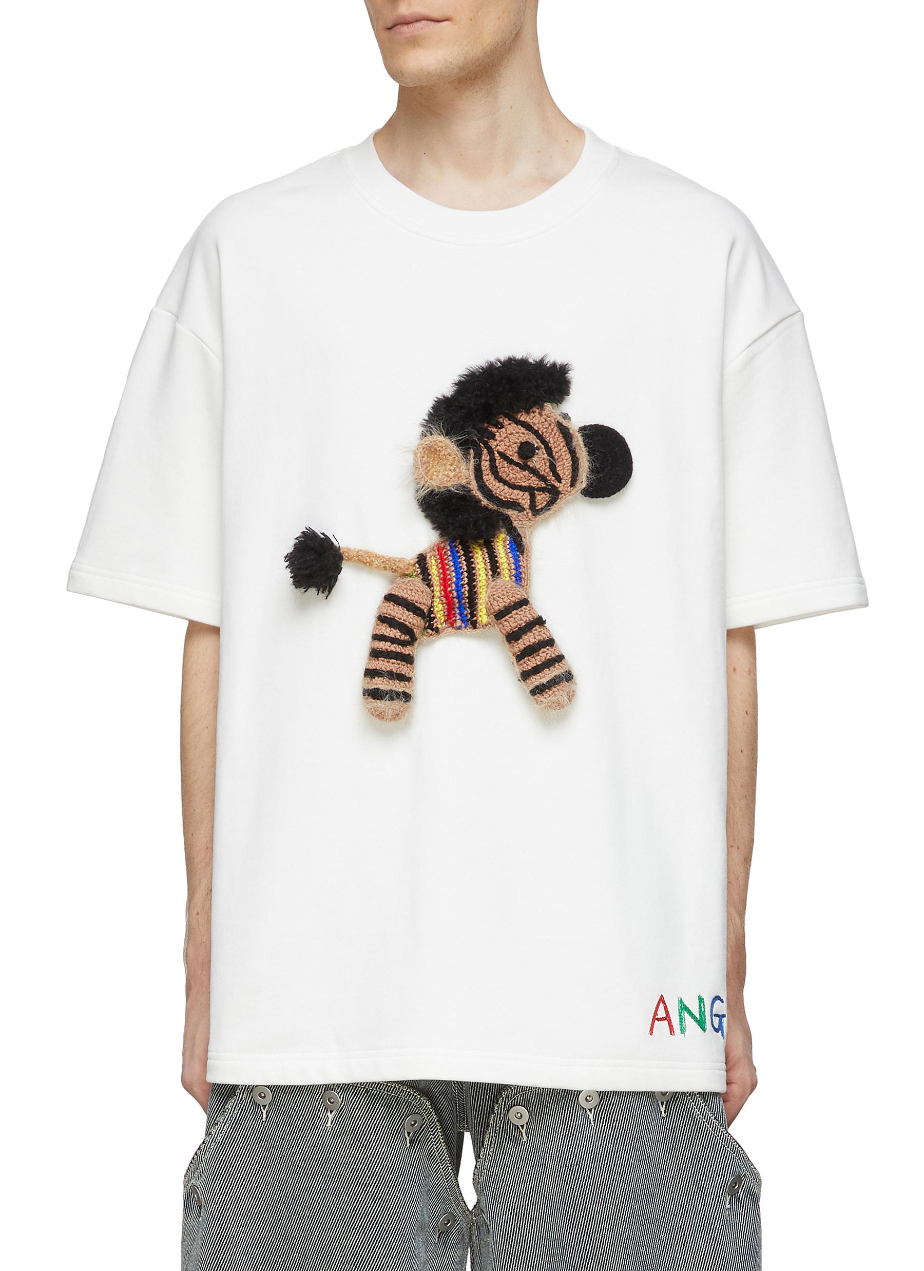 Angel Chen Hand Crochet Zebra Appliqué Crewneck Short Sleeve T-shirt In White