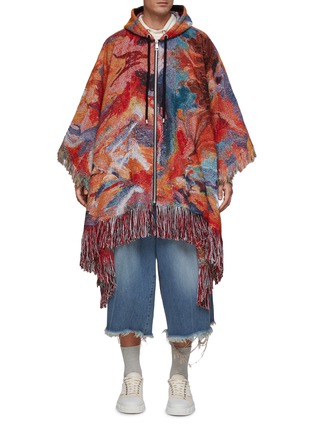 Main View - Click To Enlarge - ANGEL CHEN - FRINGE HEM TAPESTRY JACQUARD KNIT CAPE