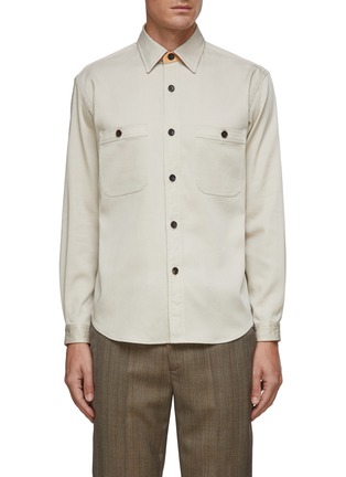 Main View - Click To Enlarge - TOMORROWLAND - BUTTON FRONT WASHABLE LEATHER COLLAR DETAIL SHIRT