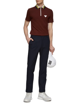 Figure View - Click To Enlarge - SOUTHCAPE - SHORT SLEEVE COLOR MATCHING COLLAR HALF ZIP VEGAN LEATHER LOGO POLO
