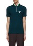 Main View - Click To Enlarge - SOUTHCAPE - SHORT SLEEVE COLOR MATCHING COLLAR HALF ZIP VEGAN LEATHER TRIANGLE LOGO POLO SHIRT