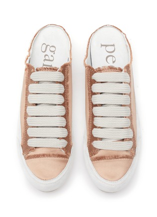 Detail View - Click To Enlarge - PEDRO GARCIA  - FLAT ROUND TOE CUT OUT HEEL LACE UP SATIN SNEAKERS