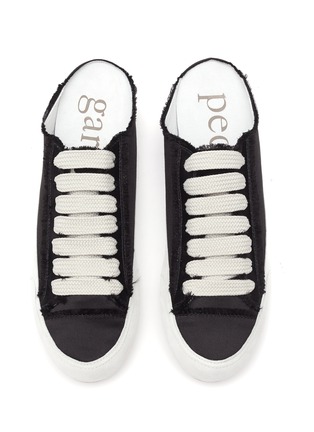 Detail View - Click To Enlarge - PEDRO GARCIA  - FLAT ROUND TOE CUT OUT HEEL LACE UP SATIN SNEAKERS