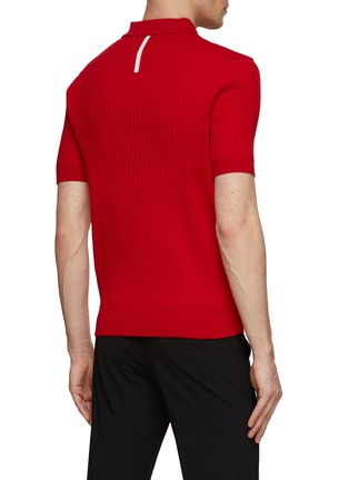 Back View - Click To Enlarge - GOSPHERES - SHORT SLEEVE RIB KNIT POLO SWEATER