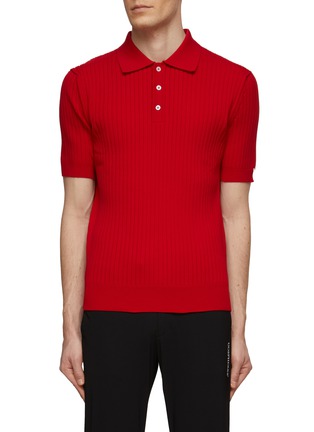 Main View - Click To Enlarge - GOSPHERES - SHORT SLEEVE RIB KNIT POLO SWEATER