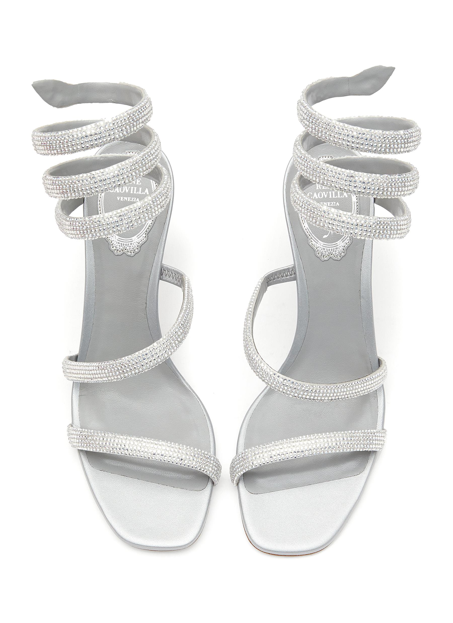 ‘CLEO’ 80 THICK STRASS EMBELLISHED STRAP SATIN HEELED SANDALS