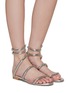Figure View - Click To Enlarge - RENÉ CAOVILLA - ‘Cleo’ Gun Metal Coil Anklet Nappa Leather Flat Sandals