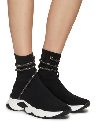 Figure View - Click To Enlarge - RENÉ CAOVILLA - ‘CLEO’ HEMATITE STRASS EMBELLISHED SOCK SNEAKERS