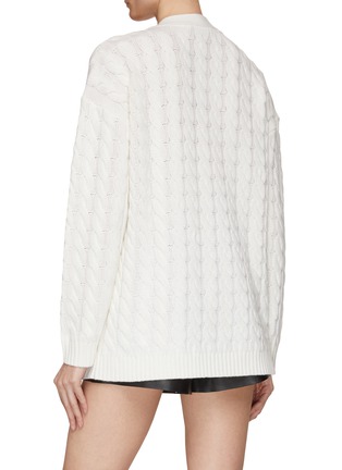 Back View - Click To Enlarge - ALICE + OLIVIA - ‘Bradford’ Cotton Wool Blend Cable Knit V-Neck Cardigan