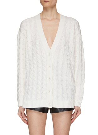 Main View - Click To Enlarge - ALICE & OLIVIA - ‘Bradford’ Cotton Wool Blend Cable Knit V-Neck Cardigan