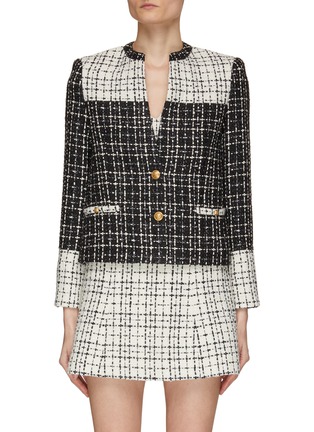 Main View - Click To Enlarge - ALICE & OLIVIA - ‘Jaydn’ Two Toned Tweed Single Breasted Jacket