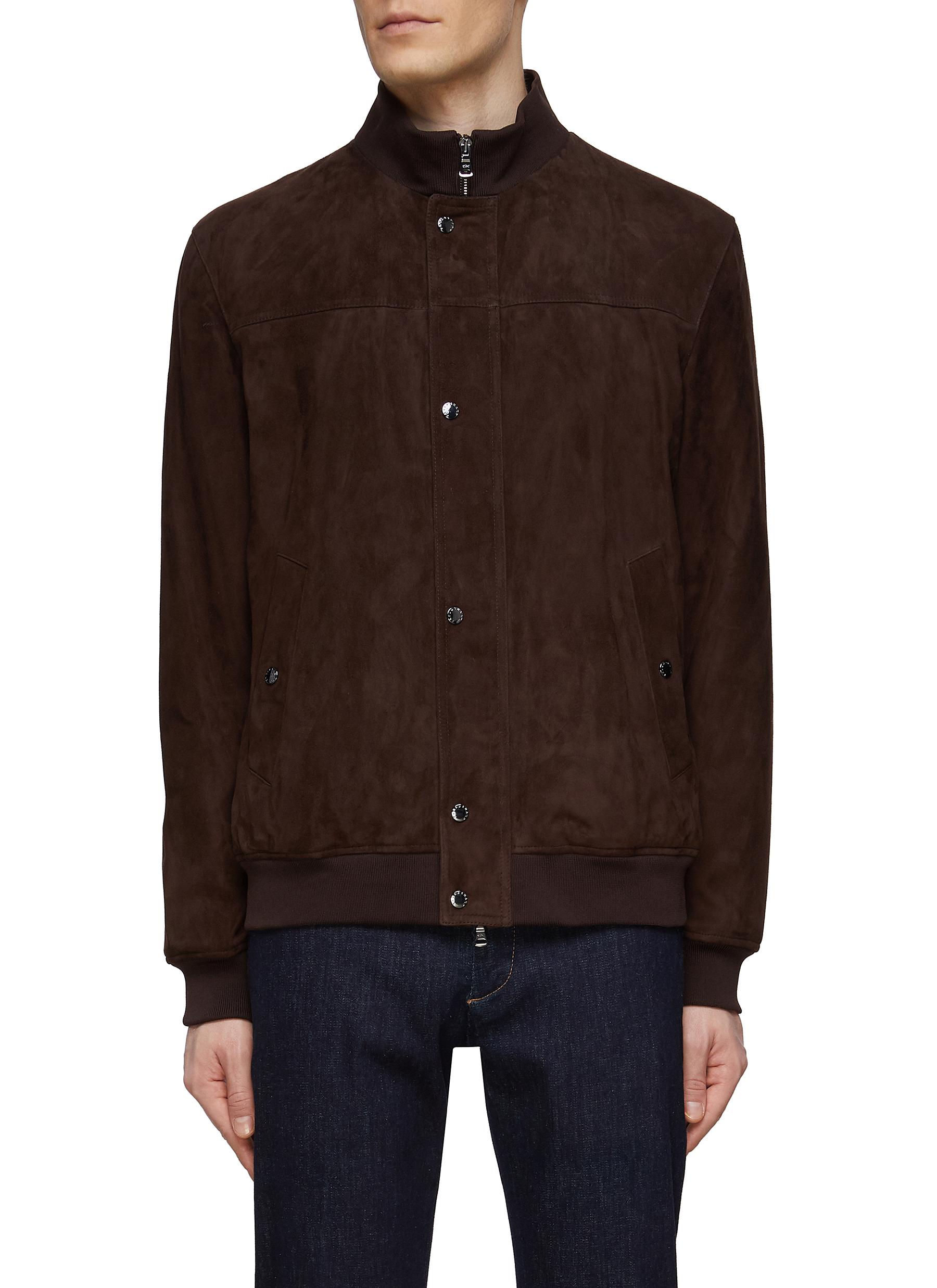 Paul & Shark Aqualeather Lamb Suede Leather Bomber Jacket In Brown ...