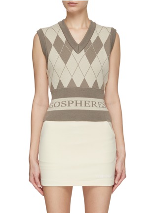 Main View - Click To Enlarge - GOSPHERES - CROPPED ARGYLE KNIT VEST