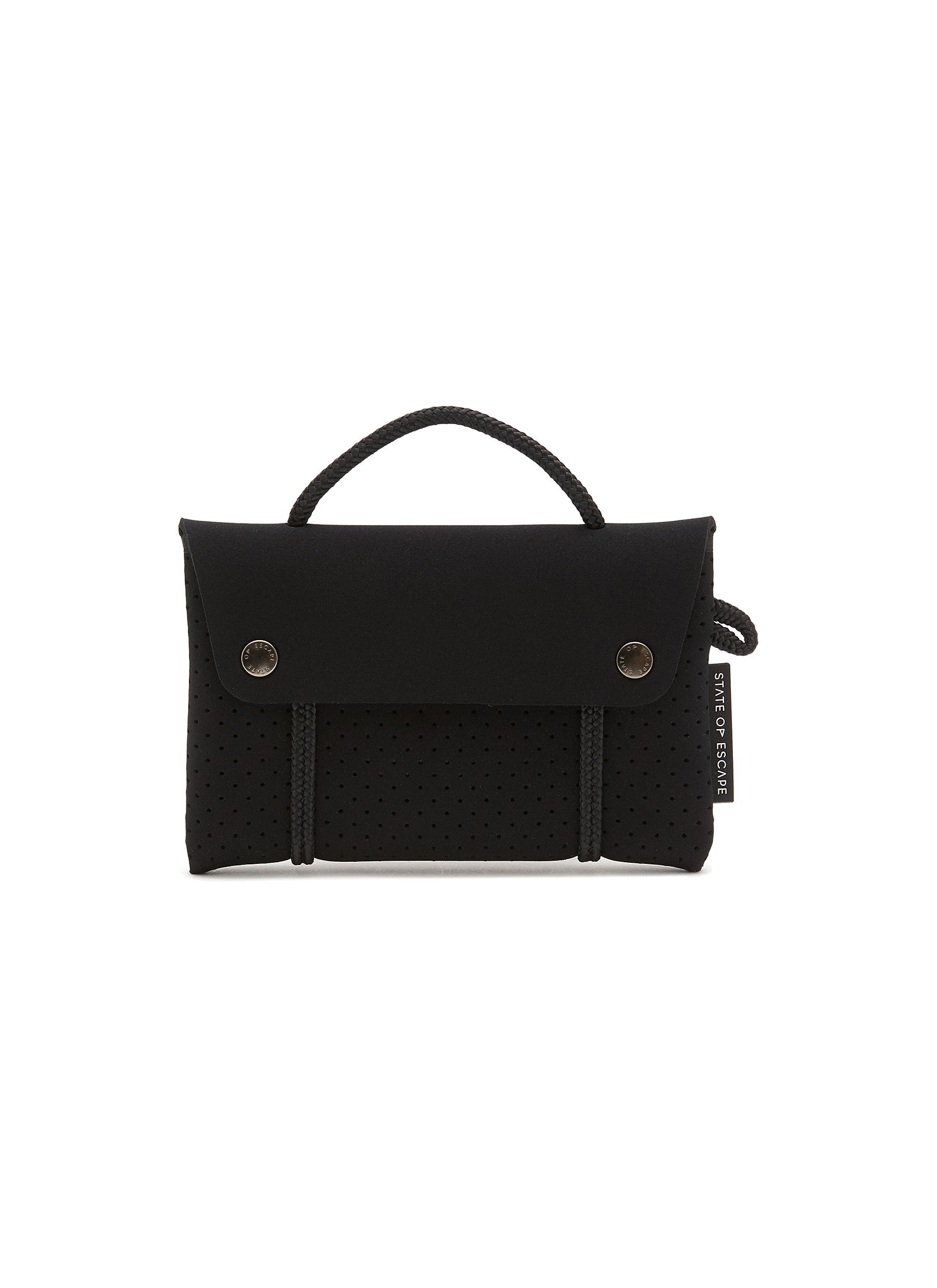 State Of Escape ‘compass' Neoprene Flapped Belt Bag In Black