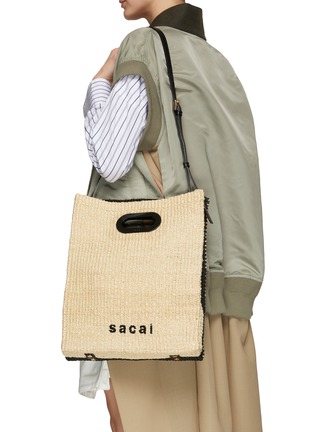 Front View - Click To Enlarge - SACAI - Medium 'Abaka' Bicoloured Raffia Shopper Bag