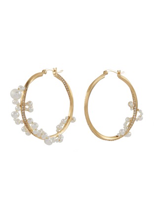 COMPLETEDWORKS | ‘BLAST OFF’ 14K GOLD PLATED STERLING SILVER FRESHWATER PEARL WHITE TOPAZ HOOP EARRINGS
