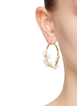 COMPLETEDWORKS | ‘BLAST OFF’ 14K GOLD PLATED STERLING SILVER FRESHWATER PEARL WHITE TOPAZ HOOP EARRINGS