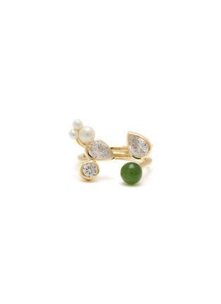 Main View - Click To Enlarge - COMPLETEDWORKS - 14K Gold Plated Silver White Topaz Pearl Jade Ring