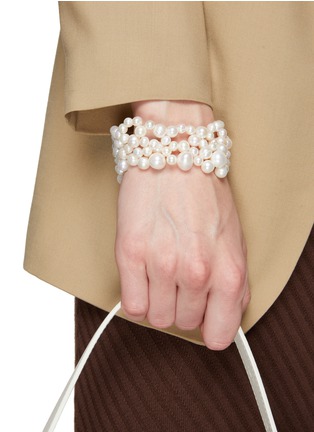 COMPLETEDWORKS | 14k Platinum Plated Silver Multi-Strand Freshwater Pearl Bracelet