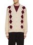 Main View - Click To Enlarge - MANORS - BUTTON FRONT PATCH POCKET STRIPED ARGYLE CARDIGAN