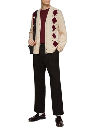 Figure View - Click To Enlarge - MANORS - BUTTON FRONT PATCH POCKET STRIPED ARGYLE CARDIGAN