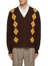Main View - Click To Enlarge - MANORS - BUTTON FRONT PATCH POCKET STRIPED ARGYLE CARDIGAN