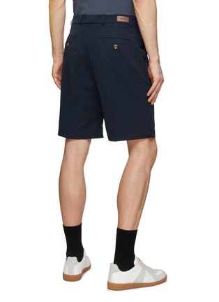 Back View - Click To Enlarge - MANORS - Logo Leather Patch Pleated Shorts