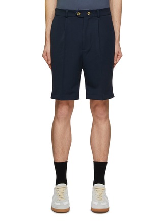 Main View - Click To Enlarge - MANORS - Logo Leather Patch Pleated Shorts