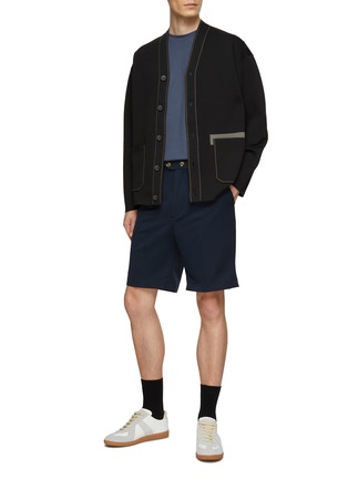 Figure View - Click To Enlarge - MANORS - Logo Leather Patch Pleated Shorts