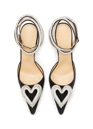 Detail View - Click To Enlarge - MACH & MACH - 100 Crystal Embellished Heart Motif Ankle Strap Satin Pumps