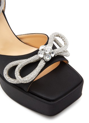 Detail View - Click To Enlarge - MACH & MACH - 140 Crystal Embellished Double Bow Square Toe Satin Platform Heeled Sandals
