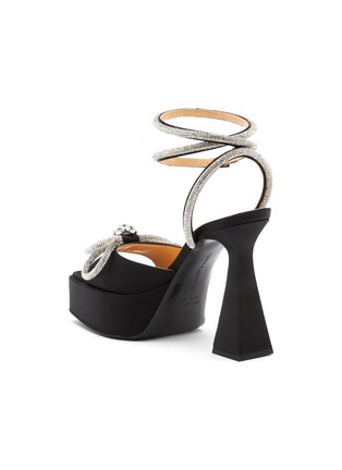  - MACH & MACH - 140 Crystal Embellished Double Bow Square Toe Satin Platform Heeled Sandals