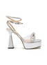 Main View - Click To Enlarge - MACH & MACH - 140 Crystal Embellished Double Bow Square Toe PVC Platform Heeled Sandals