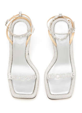 Detail View - Click To Enlarge - MACH & MACH - 95 Crystal Embellished Mini Bow Motif Ankle Strap Leather Heeled Sandals