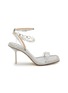 Main View - Click To Enlarge - MACH & MACH - 95 Crystal Embellished Mini Bow Motif Ankle Strap Leather Heeled Sandals