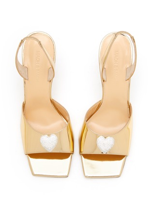 Detail View - Click To Enlarge - MACH & MACH - 95 Crystal Embellished Heart Square Toe Leather Slingback Heeled Sandals