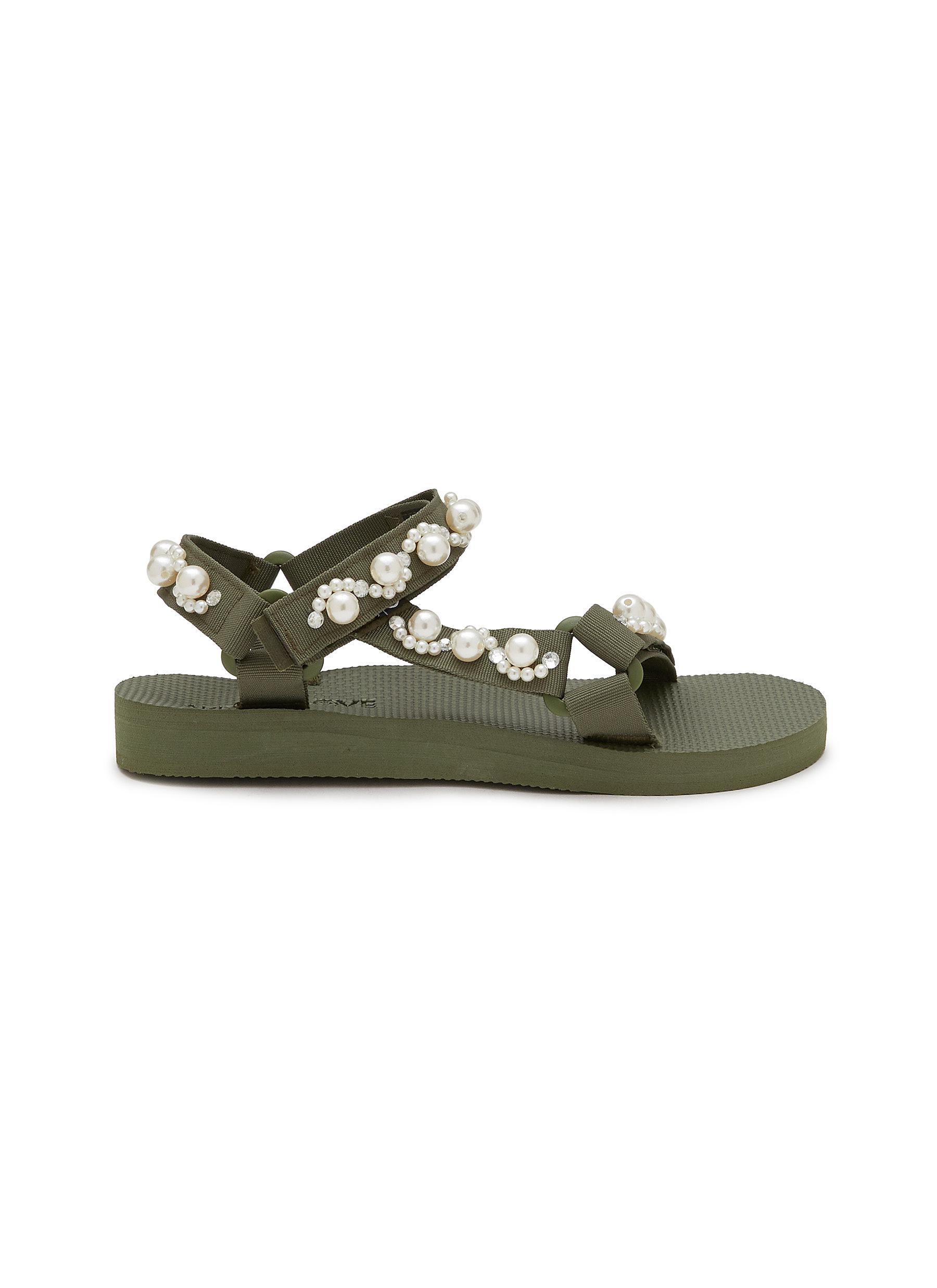 ‘Trekky Pearl' Pearl Embellished Double Band Sandals