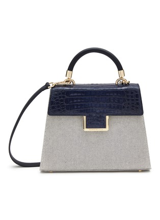 Main View - Click To Enlarge - MARIA OLIVER - ‘Michelle’ Himalaya Crocodile Leather Linen Top Handle Bag