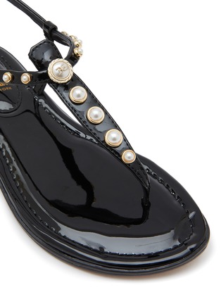 Detail View - Click To Enlarge - SAM EDELMAN - ‘Gigi Pearl’ Glossy T-Bar Kids Sandals