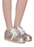 Figure View - Click To Enlarge - ACNE STUDIOS - Face Logo Toggle Metallic Leather Low Top Lace Up Sneakers