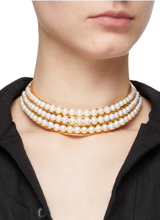 Figure View - Click To Enlarge - GOOSSENS - ‘Graine De Gemmes’ 24K Gold Plated Brass Pearl Necklace