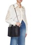 Figure View - Click To Enlarge - CHLOÉ - SMALL ‘WOODY’ LINEN CANVAS CALFSKIN LEATHER TOTE BAG