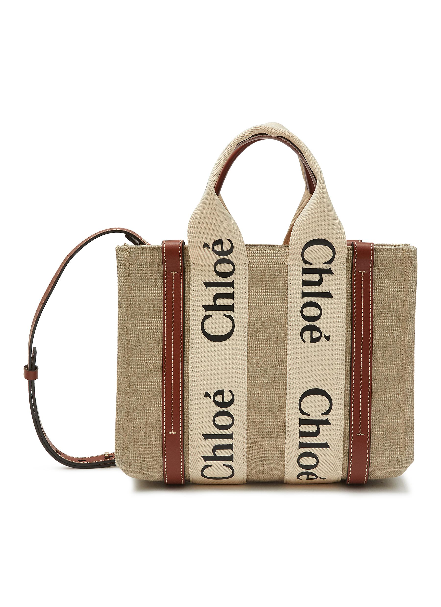 CHLOÉ, SMALL 'WOODY' ECO LINEN CANVAS TOTE BAG, Women