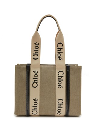 Main View - Click To Enlarge - CHLOÉ - MEDIUM ‘WOODY’ ECO LINEN CANVAS TOTE BAG