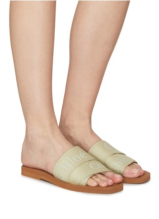 Figure View - Click To Enlarge - CHLOÉ - ‘Woody’ Logo Linen Cross Strap Slides