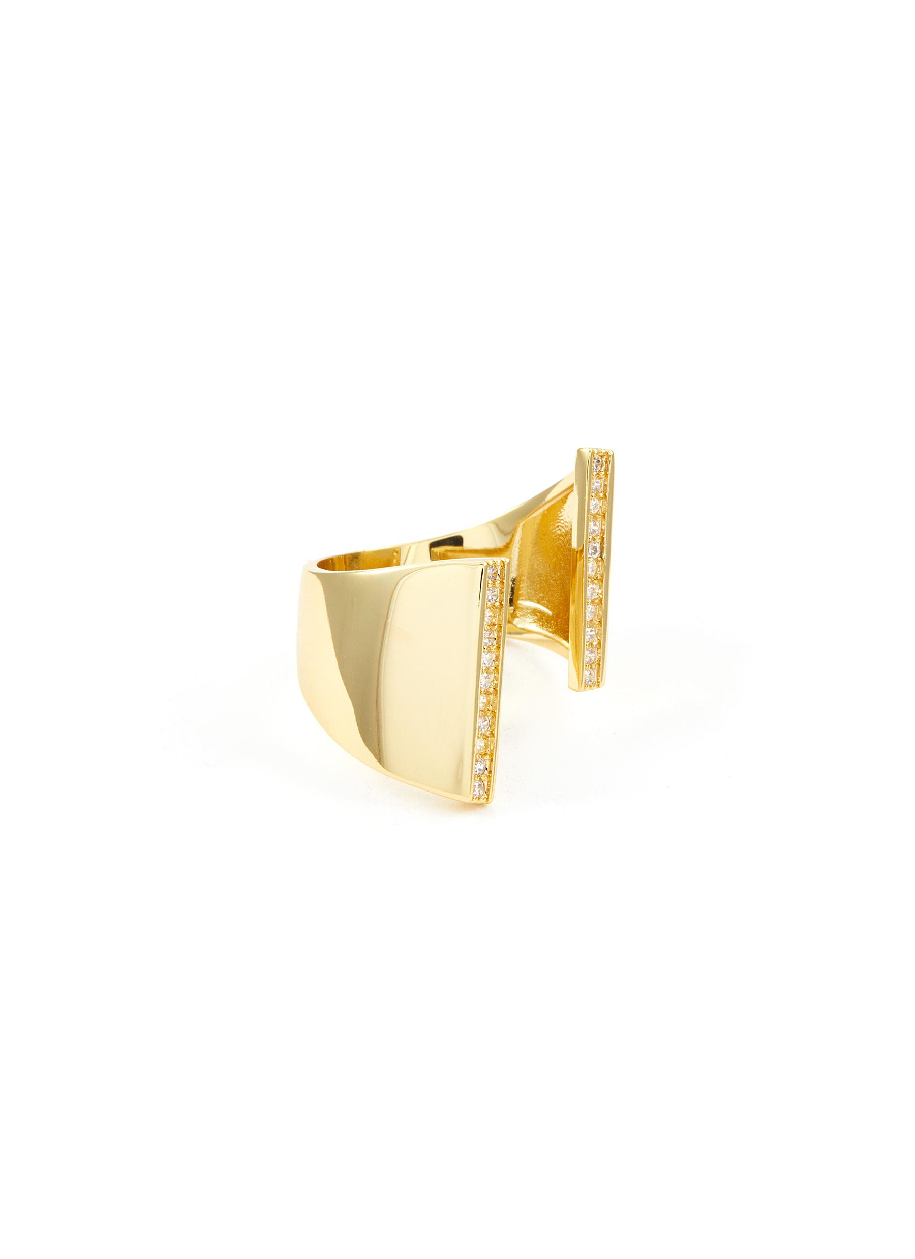 CZ BY KENNETH JAY LANE Gold Toned Metal Cubic Zirconia Thick Band Open Ring