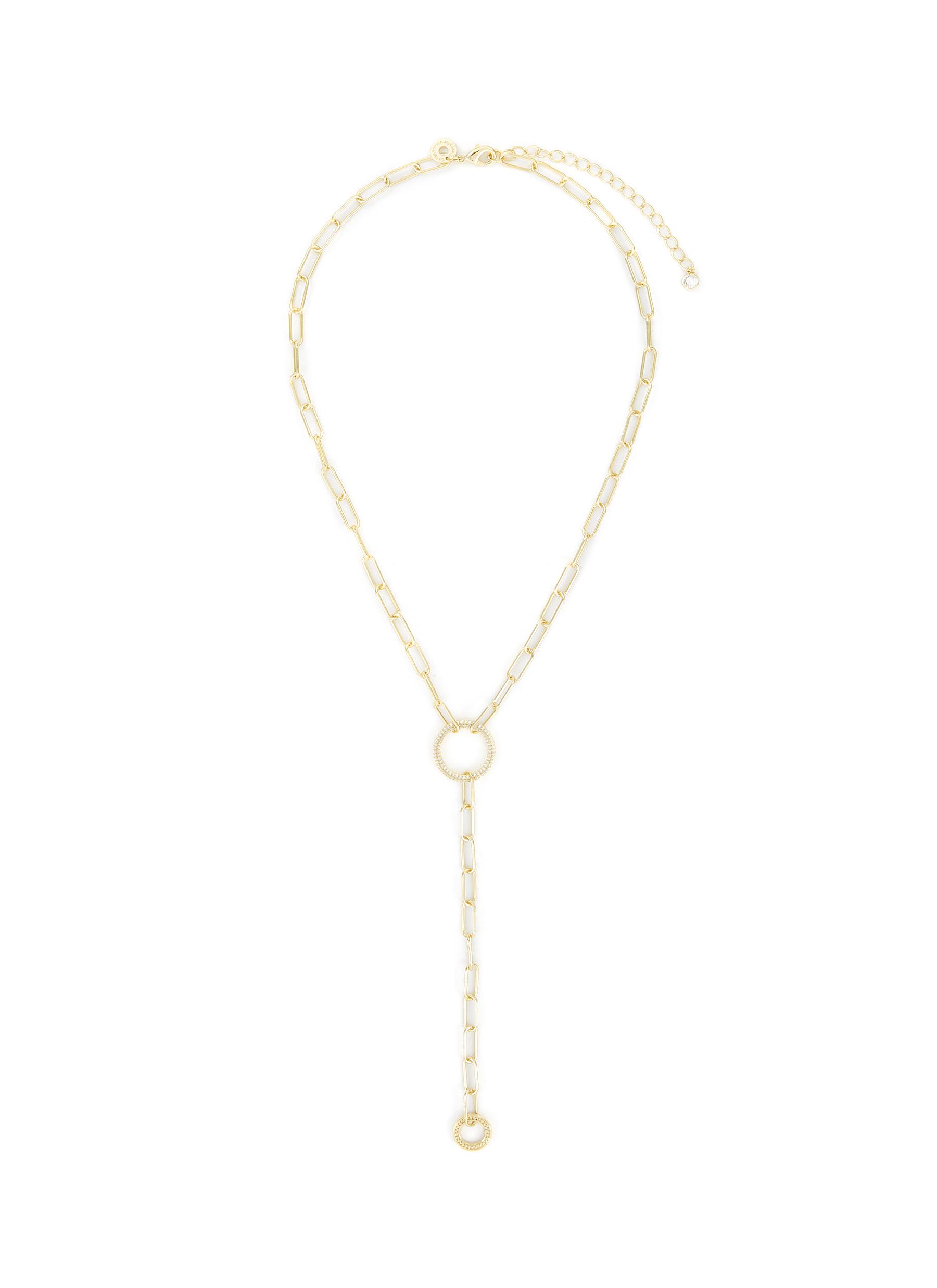 CZ BY KENNETH JAY LANE Gold Toned Metal Cubic Zirconia Y-Shaped Chain Necklace
